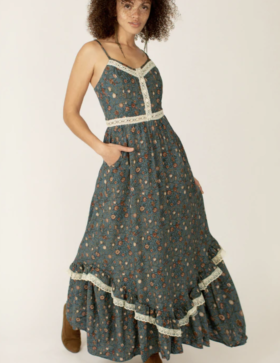 ANNIKA DRESS IN TEAL VINE PRINT