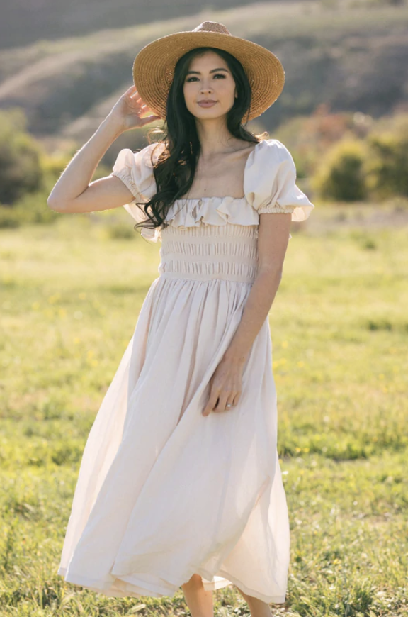 SMOCKED MIDI DRESS - NANCY