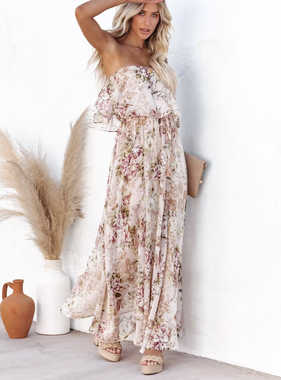 NAIZA STRAPLESS FLORAL MAXI DRESS