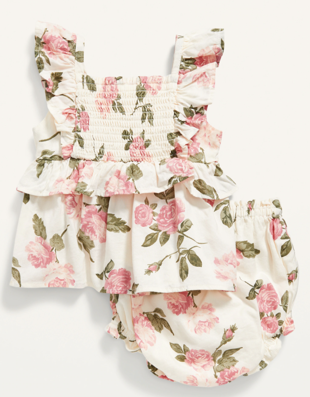 SMOCKED FLORAL TOP AND BUBBLE SET