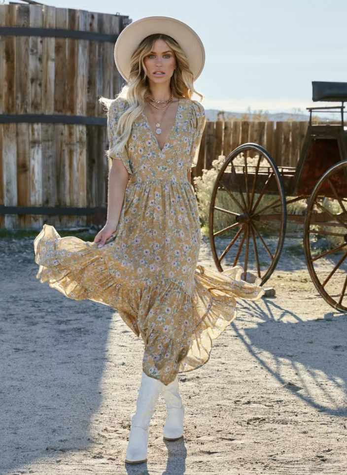 CLARITY POCKETED FLORAL TIERED DRESS