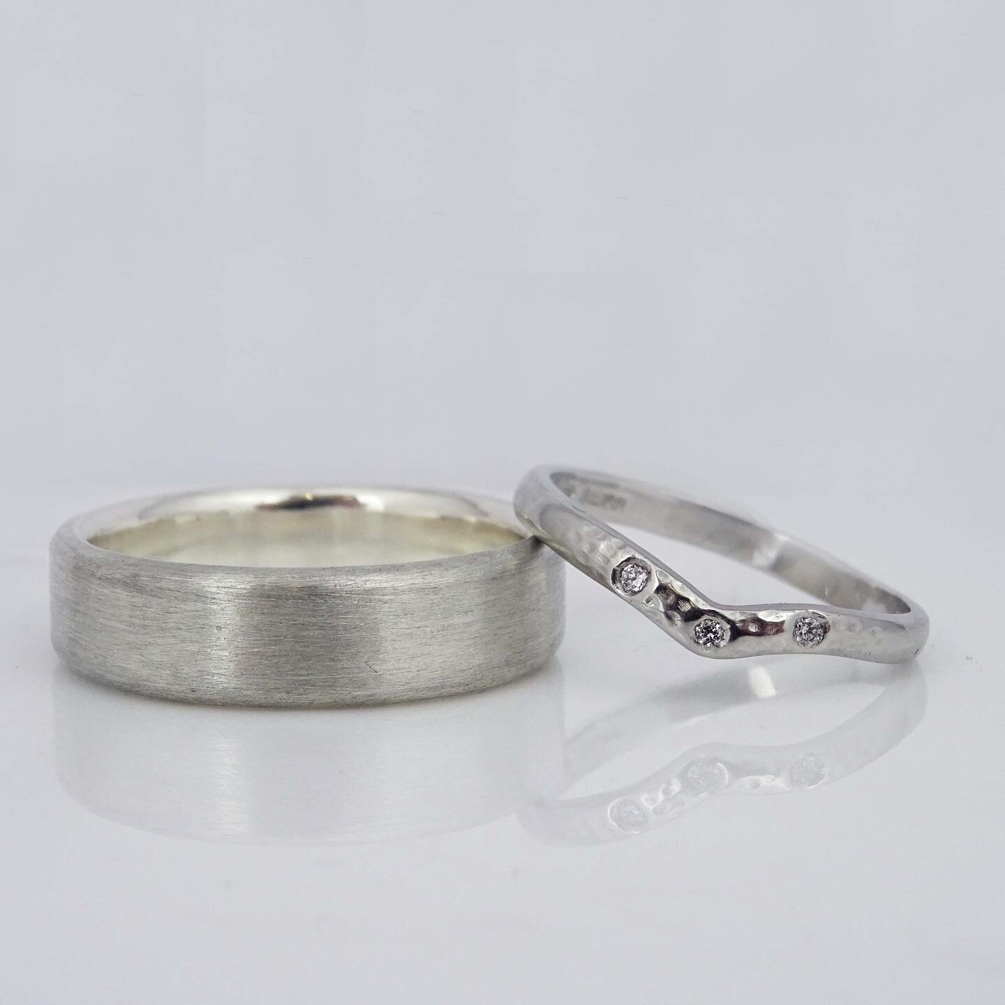 Congratulations to the newly weds! 
I recently made this Beautiful set of Wedding Rings for G&amp;M - a made to fit platinum wishbone ring with diamonds flush set in the band and Matt finished satin band! 

I love how these rings look together and lo