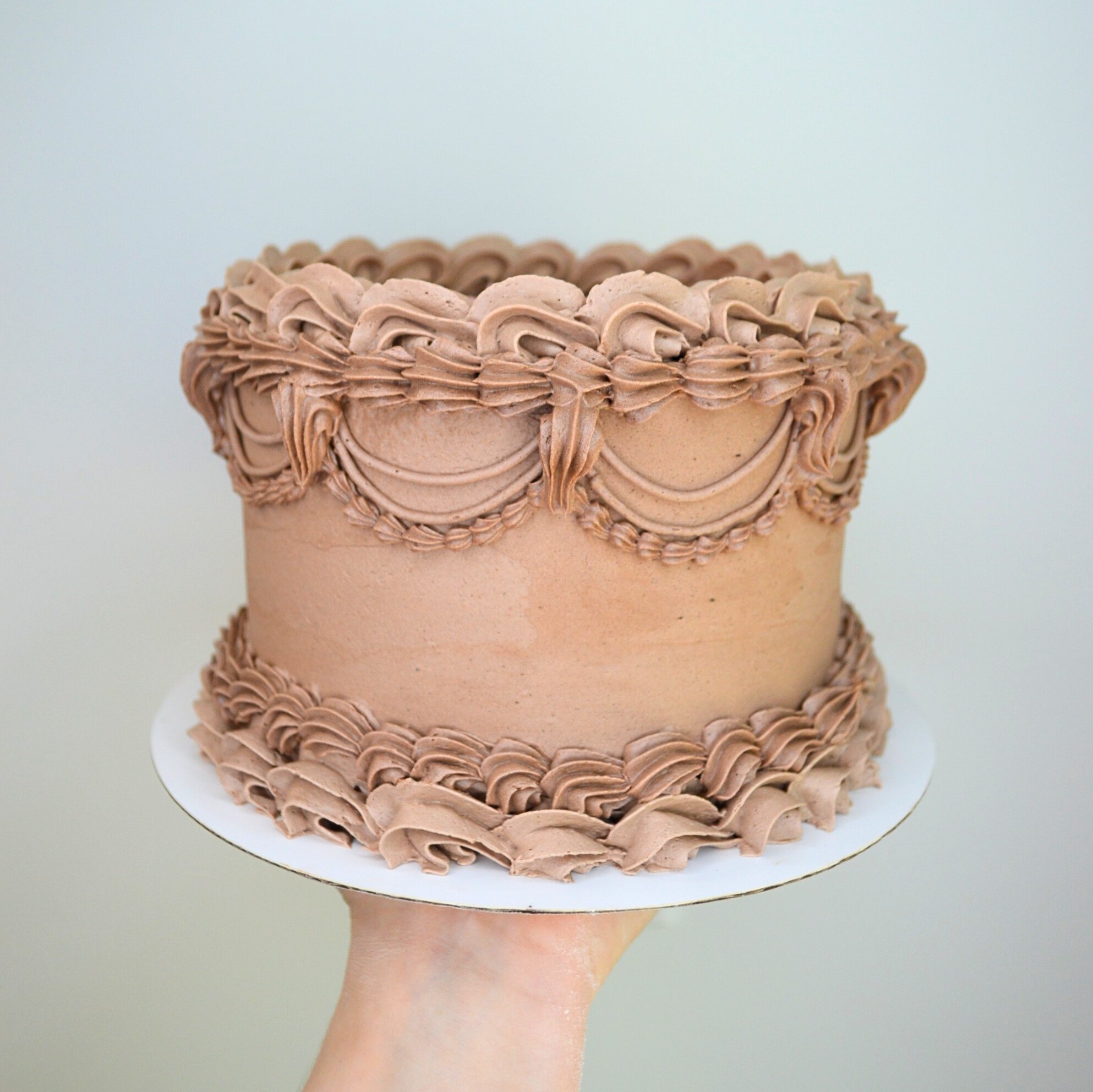 #70. Chocolate 6" round, 3-layer vintage style cake.