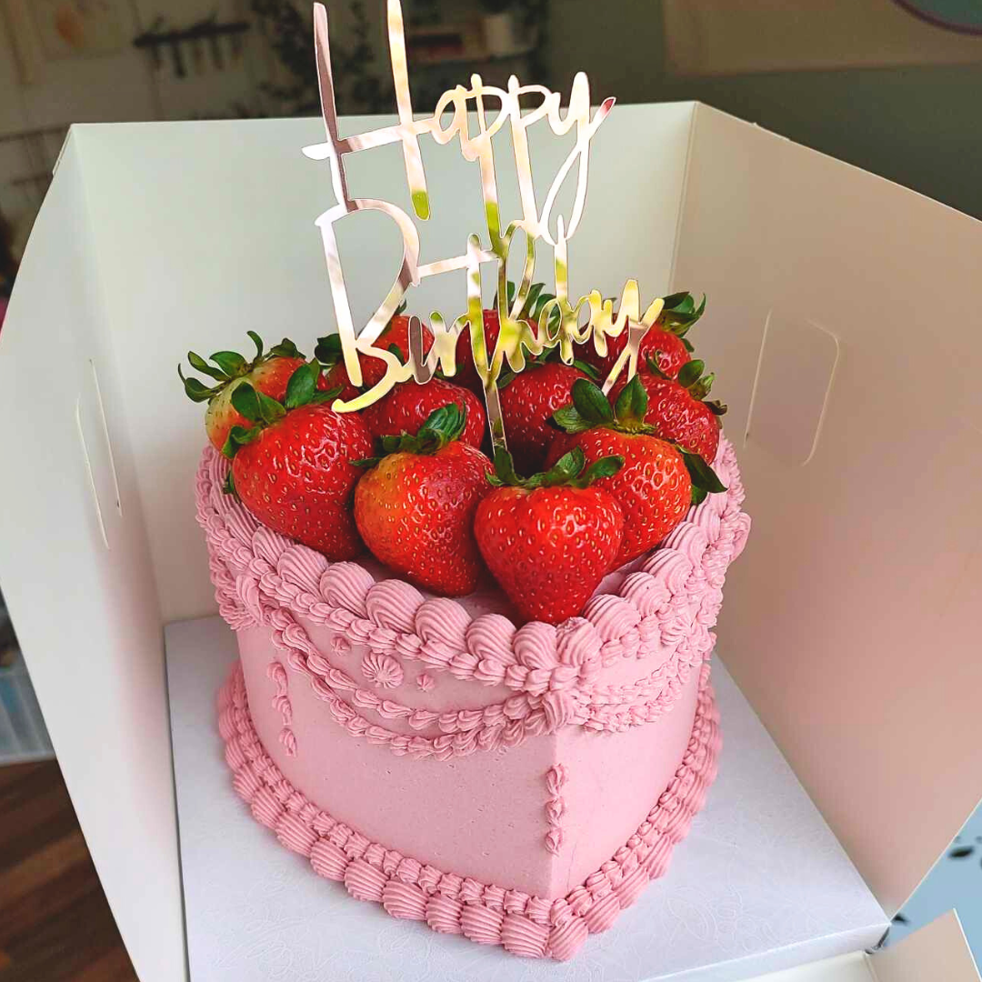 #7. This is a 6" heart-shaped, 3-layer strawberry cake with fresh, organic strawberries.