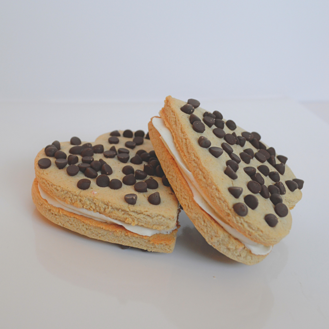 #109. These heart-shaped chocolate chip cookie sandwiches are typically a seasonal find in our shop, but they are available for order by special request all year long.