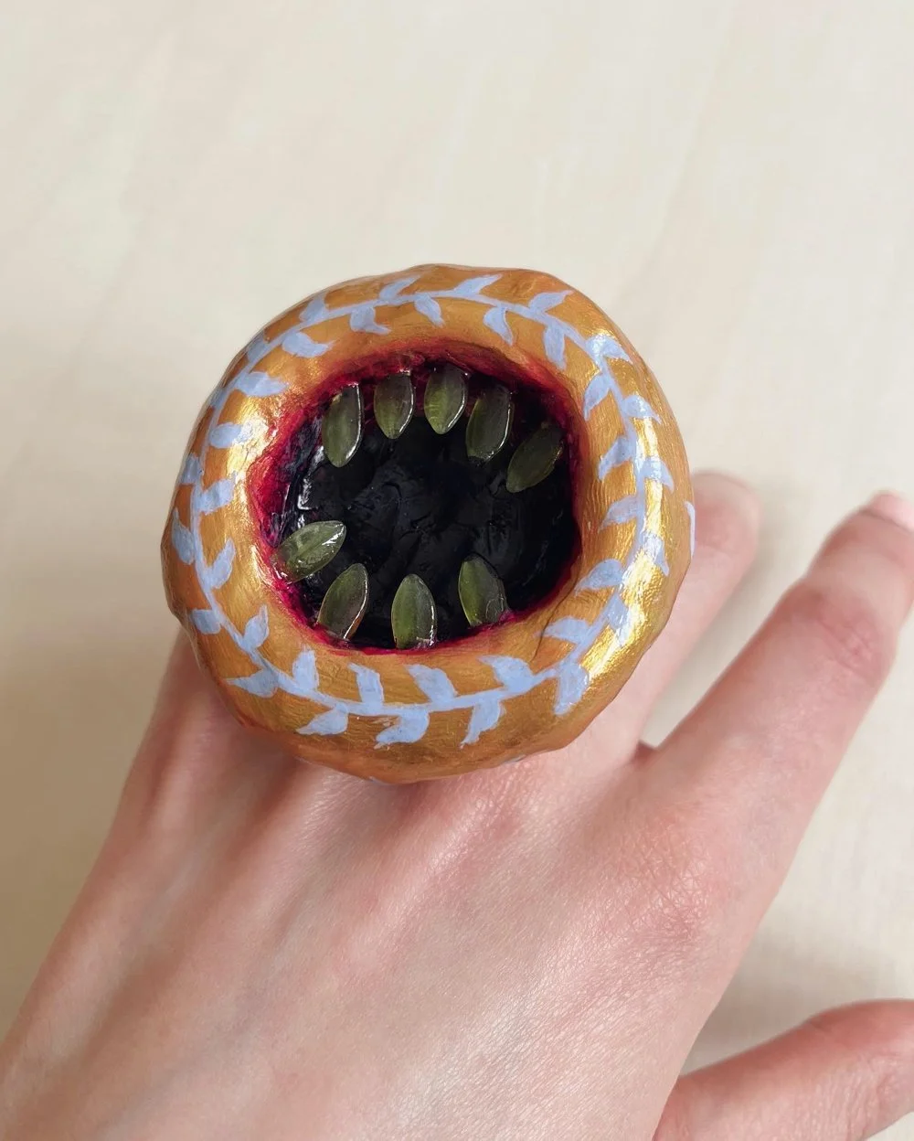 BITE ME (ring talisman for the hunted and haunted) | Clay and glass
