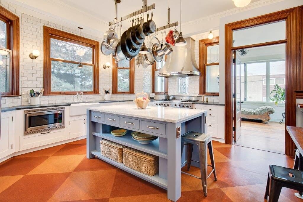 This beautiful galley kitchen is fit for crew sizes small and large! 🌊 Swipe to see the before/after exterior expansion to accommodate the kitchen and new sunroom ☀️