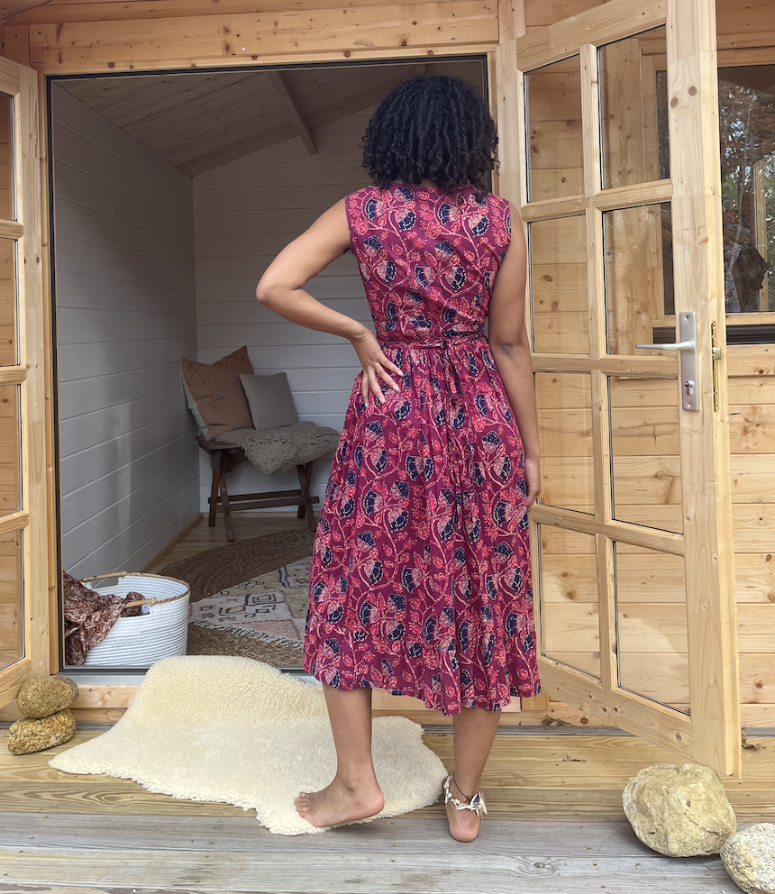 sweet pea dress brown and blue Sweet Pea Tied Shoulder Midi Dress Floral Purple main image 0
