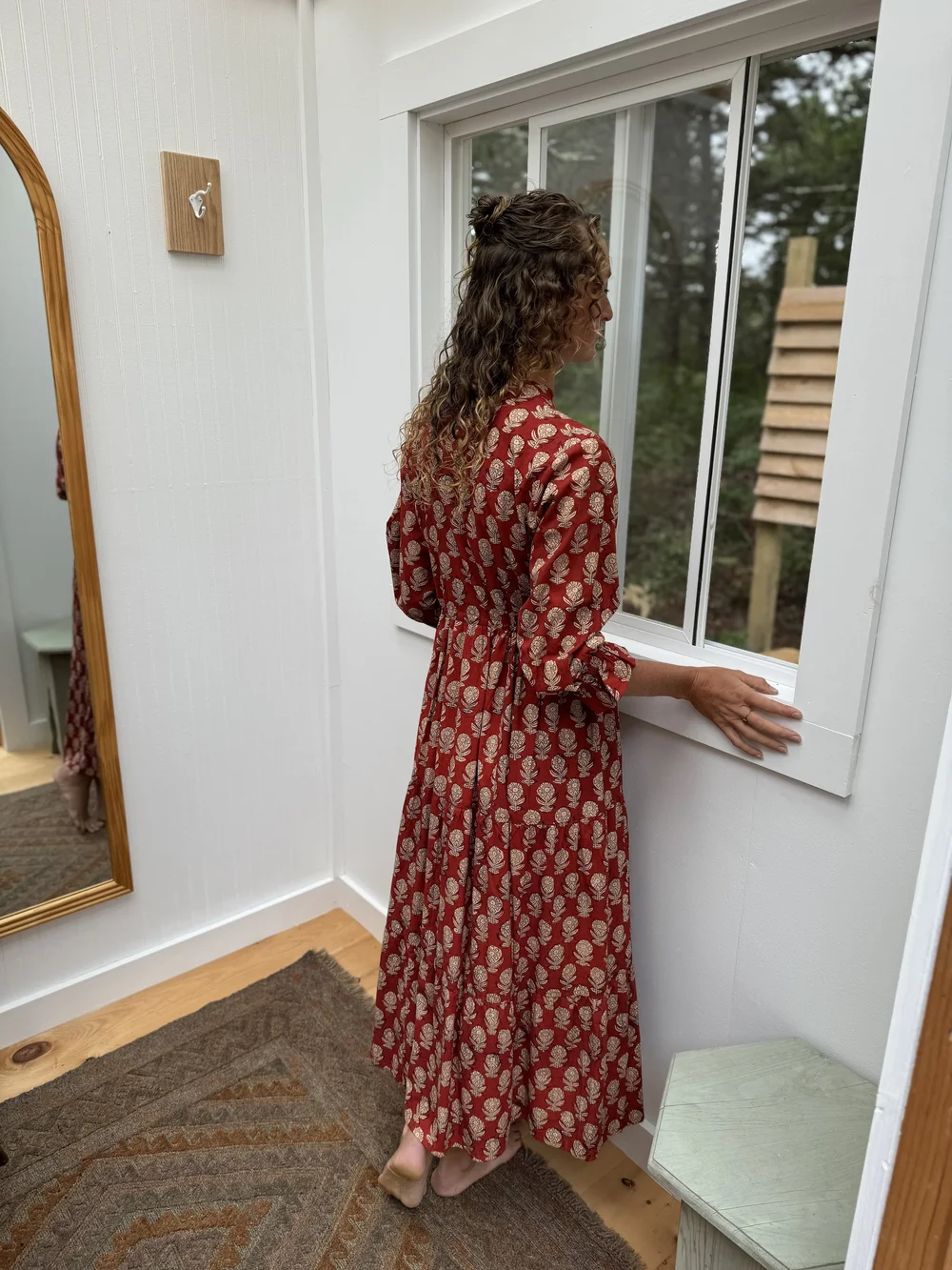 red block print dress SILK HAND BLOCK PRINT DRESS HANNAH RED ARTIST, hand made