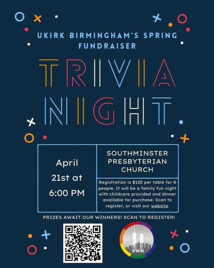 We are a week away from our UKirk Spring fundraiser: Trivia Night! It will be at Southminster Presbyterian Church on April 21st starting at 6pm. To register you can click the link in our bio. There will be dinner and childcare available as well!