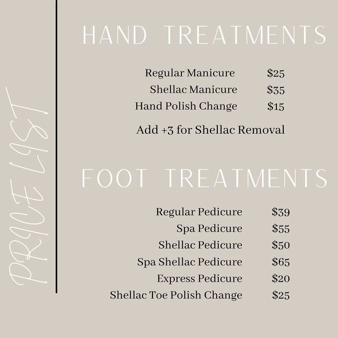 *Price List*
This month, take 20% off any service - DM to book!