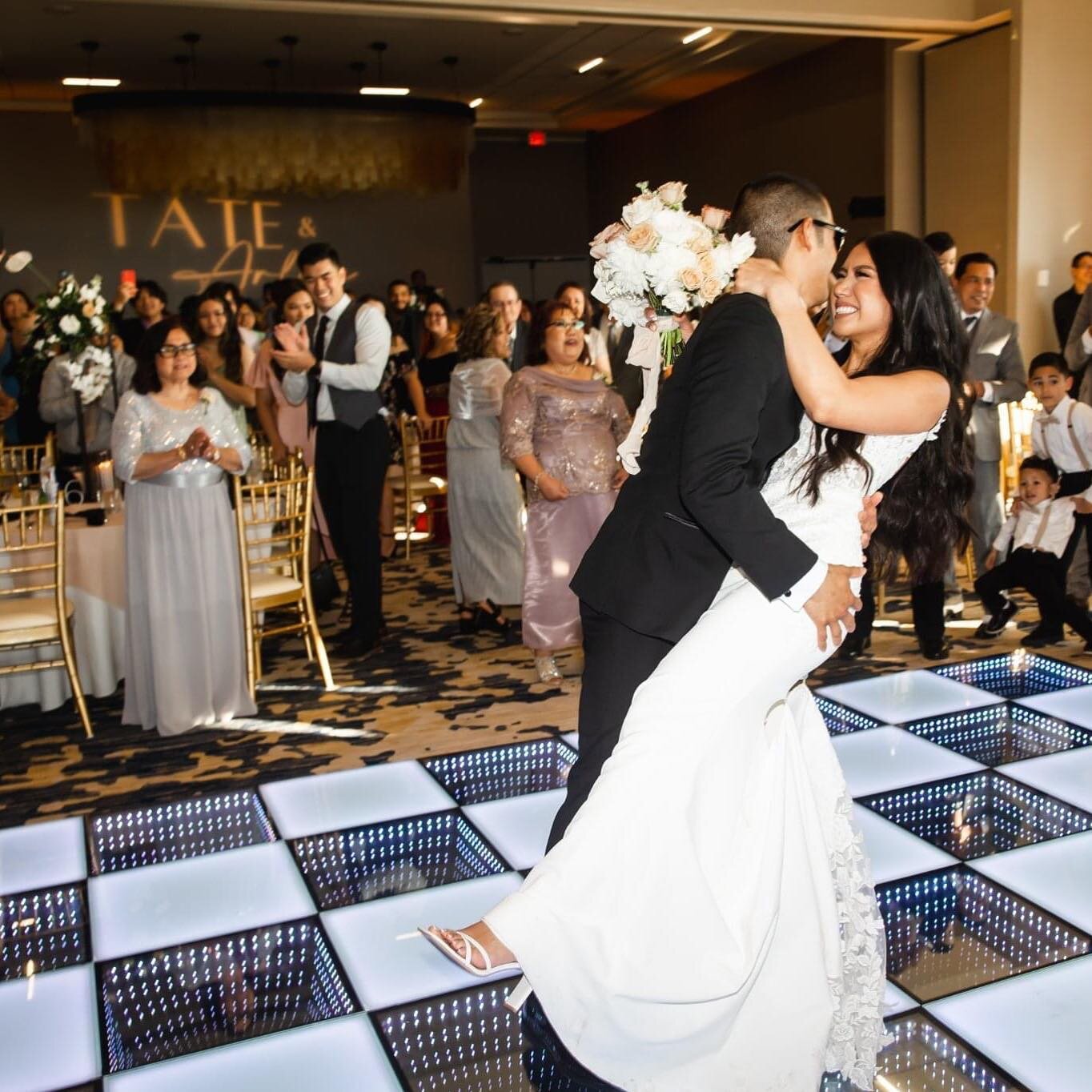 Best wedding combo- Our LED dance floor, custom Go-Bo, AND @rogerthedj
📸 :: @cpixaperture