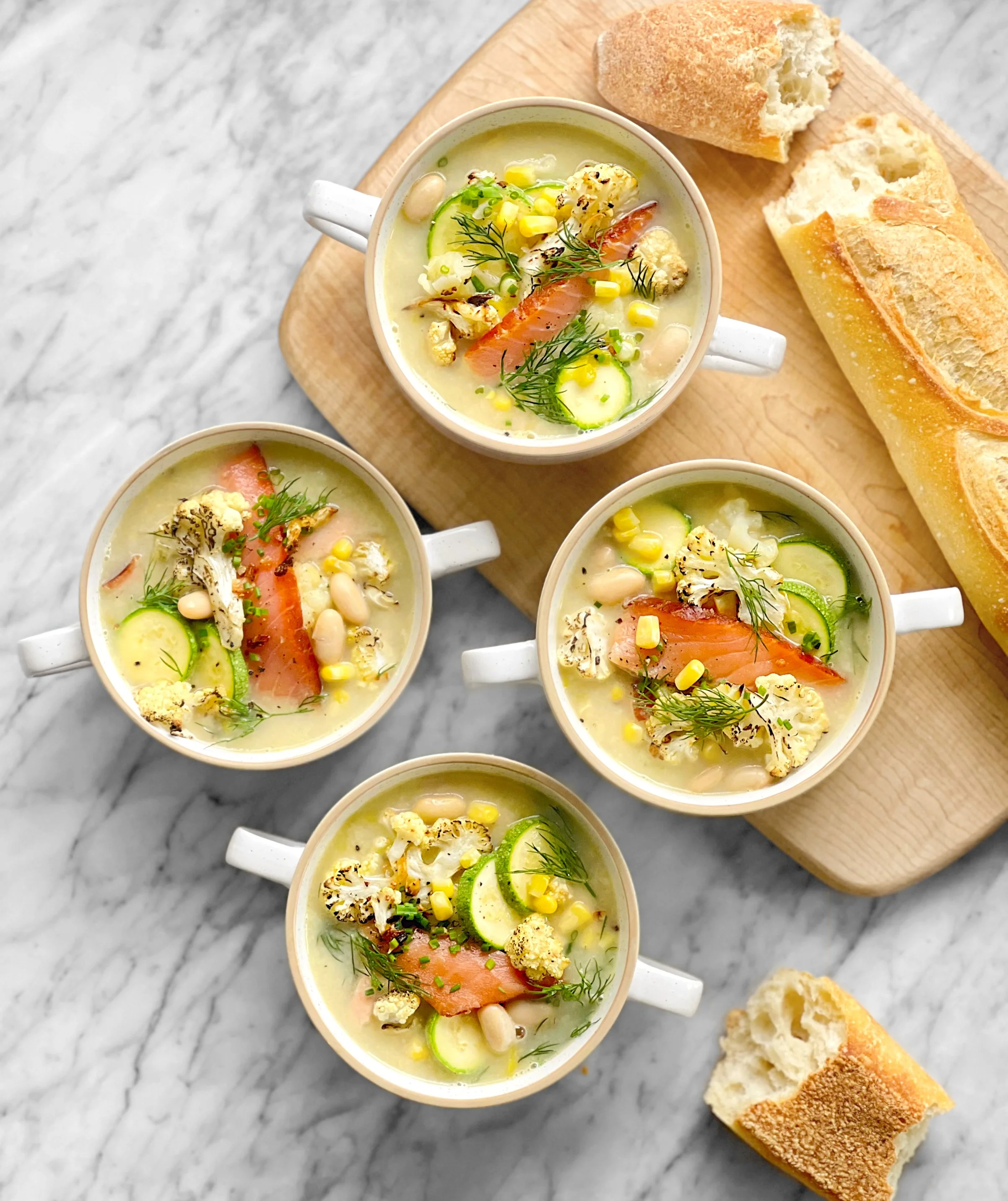 Chaudrée de chou-fleur rôti au saumon fumé