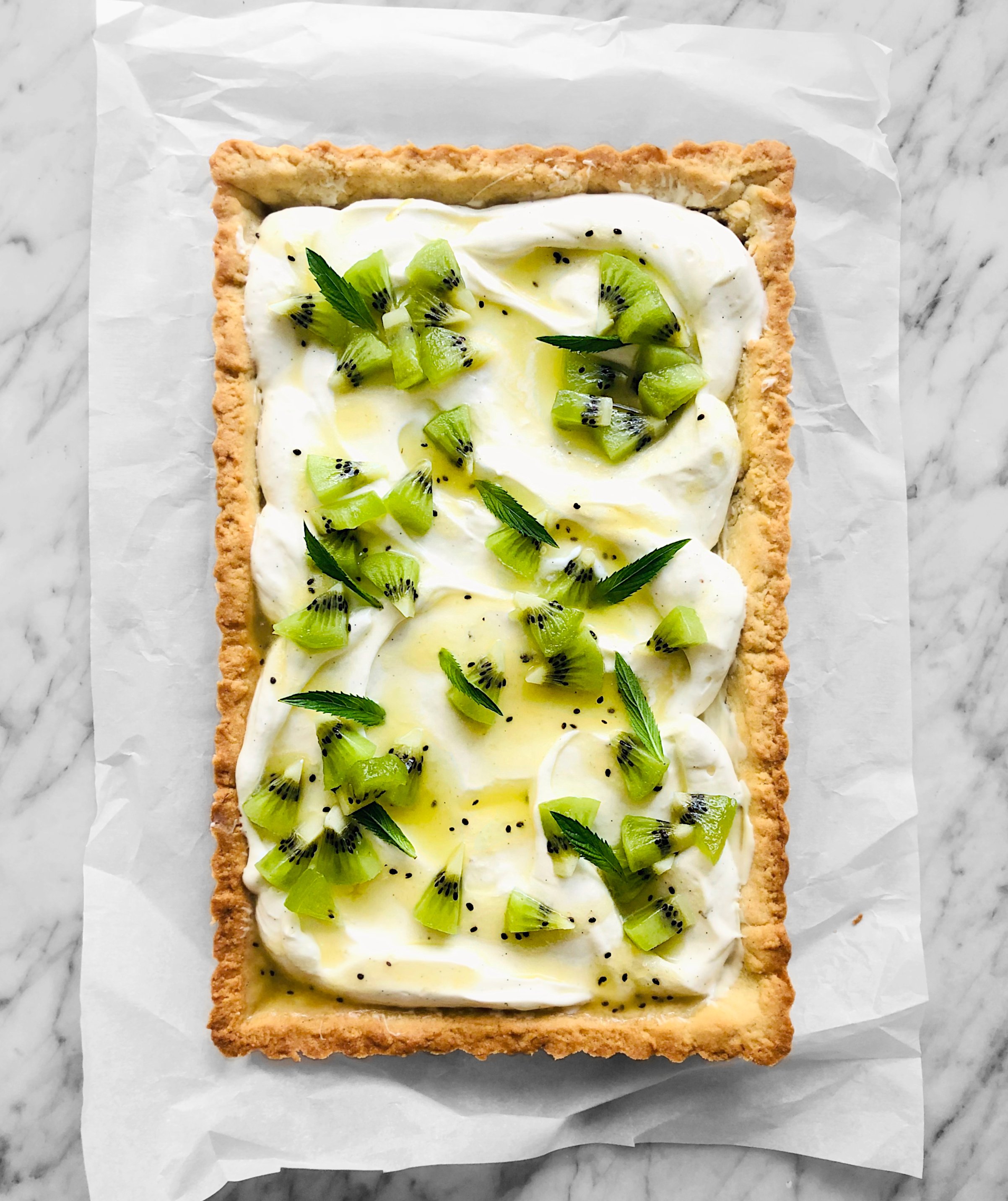 Tarte au fromage à la crème vanille-citron et kiwi