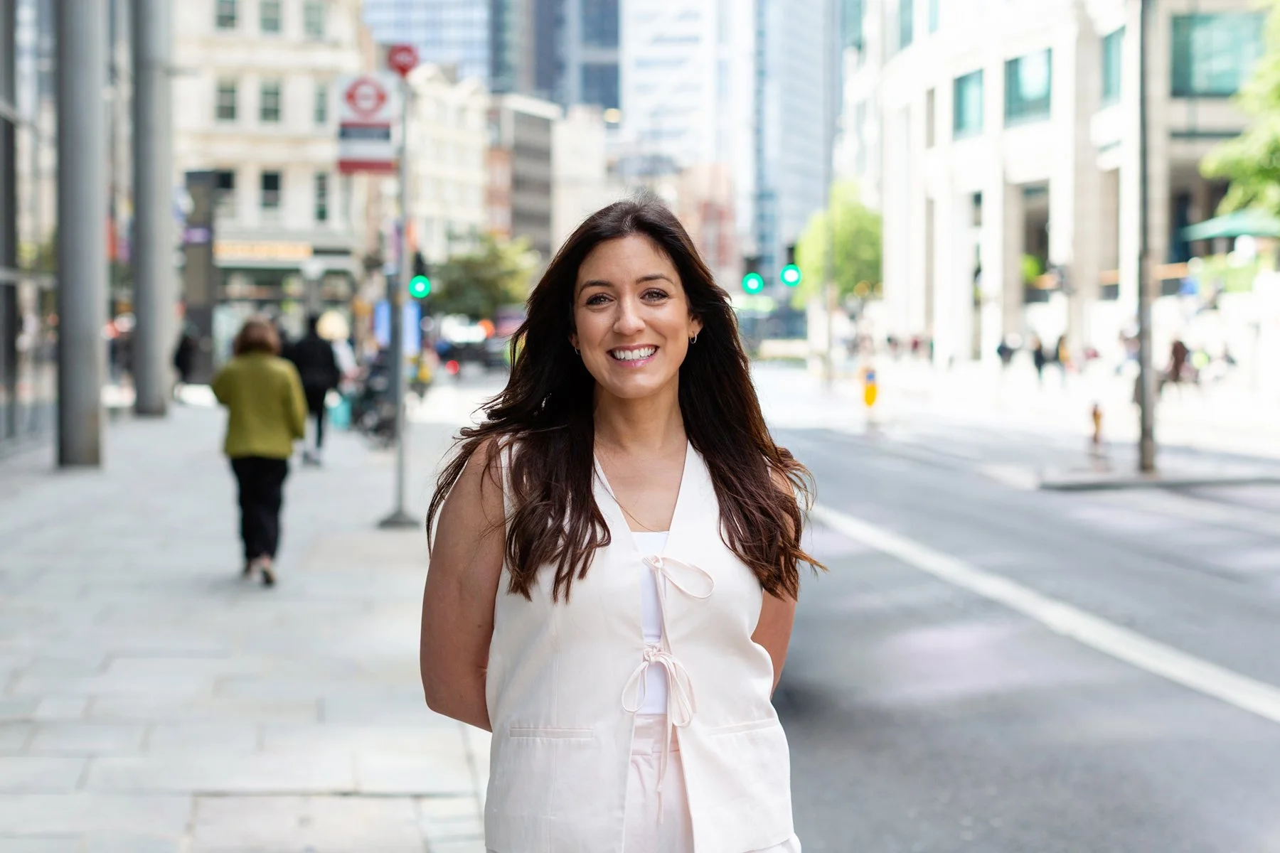 female founder personal brand portrait in a city