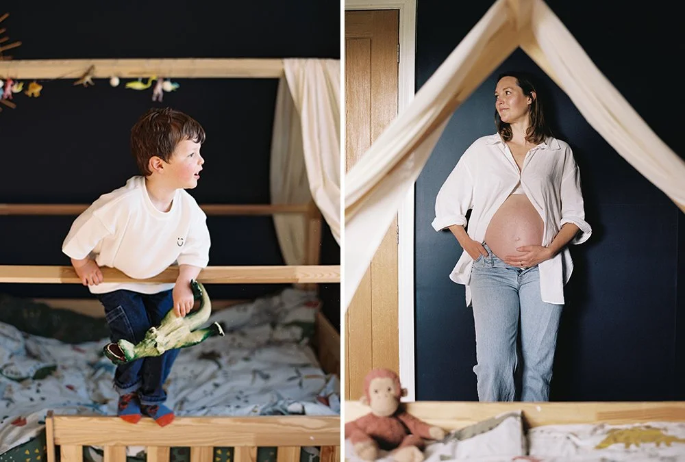 relaxed photographs of a mum-to-be and her young son at home on the Wirral