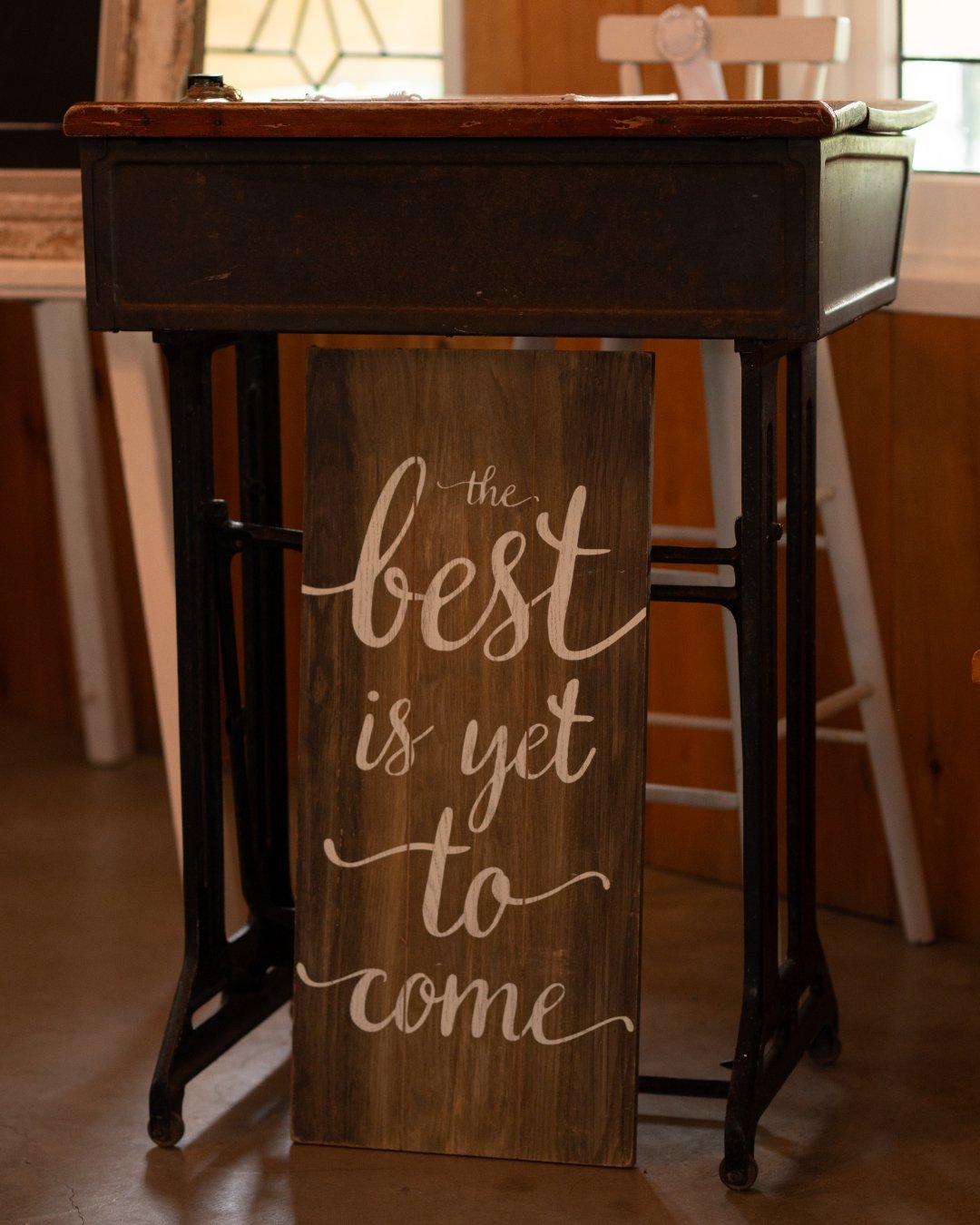 What better way to make your marriage official than by signing those official papers on an antique school desk? Not only does it offer a whimsical look for photos and memories but there is just something special about making a marriage, that will las
