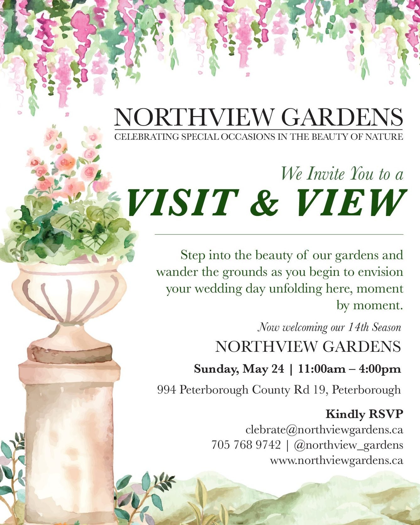 We can&rsquo;t wait to welcome you into the gardens this spring 🌿💐

Join us for our Visit &amp; View on Sunday, May 24 from 11am&ndash;4pm and wander through the grounds, ceremony spaces, and hidden corners of Northview Gardens as you begin imagini