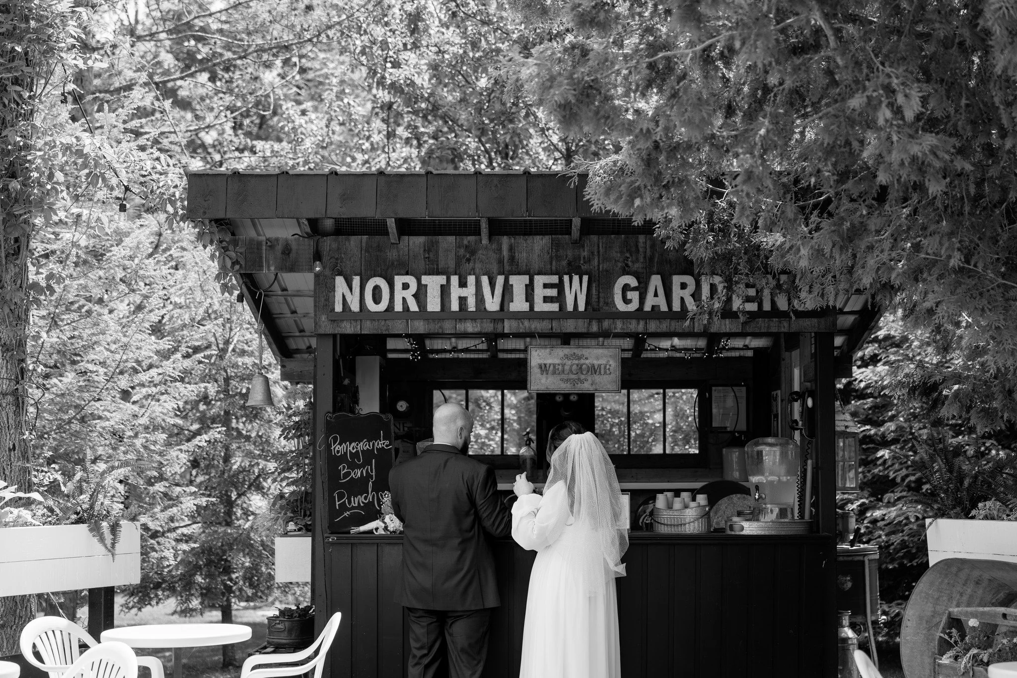 After the vows, the patio bar feels like a little exhale. Champagne, lemon water, and garden air&mdash;sometimes the loveliest moments are the simplest ones.🥂🕊💐

@kaylalefrancphoto 

www.northviewgardens.ca

#northviewgardens #peterboroughweddings