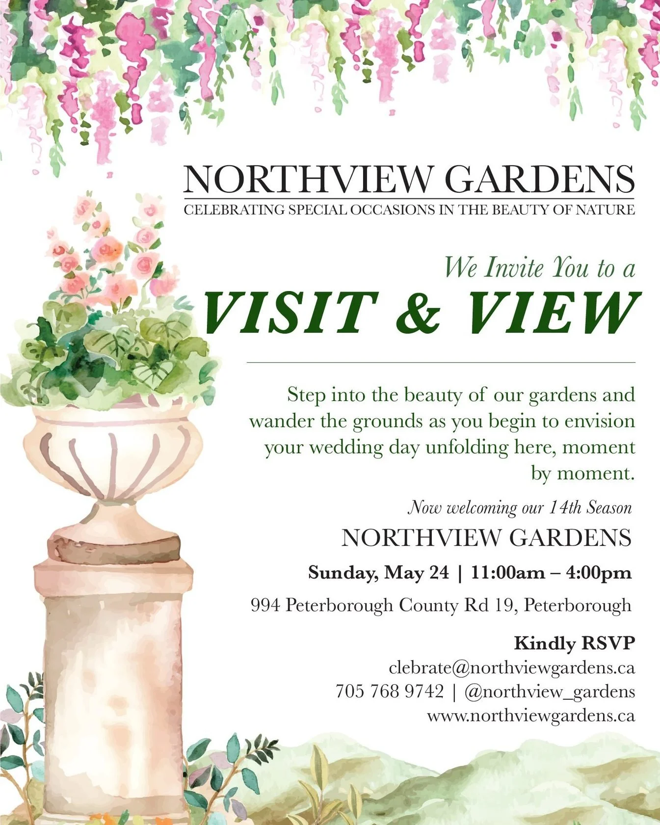 This Sunday📅 🌿💍

Our gardens will be open, the pathways will be blooming, and we can&rsquo;t wait to welcome you to Northview Gardens for our Visit &amp; View from 11am&ndash;4pm 💐

Take a slow wander through the grounds, explore the ceremony spa