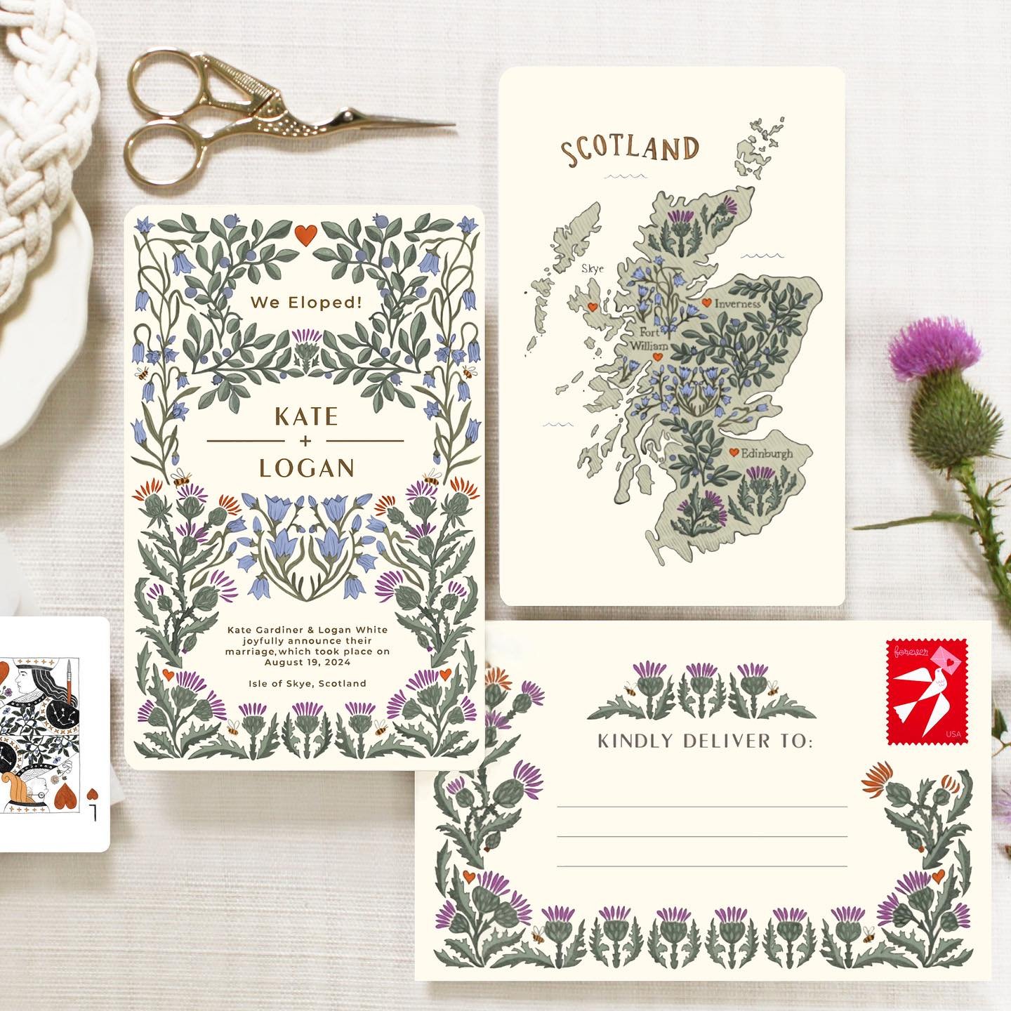 I had such a fun time illustrating and designing our elopement announcements! So much fun, that I am actually thinking of offering custom wedding invitation/ announcement suites as a service, so if you know of anyone interested, send them my way ❤️I 