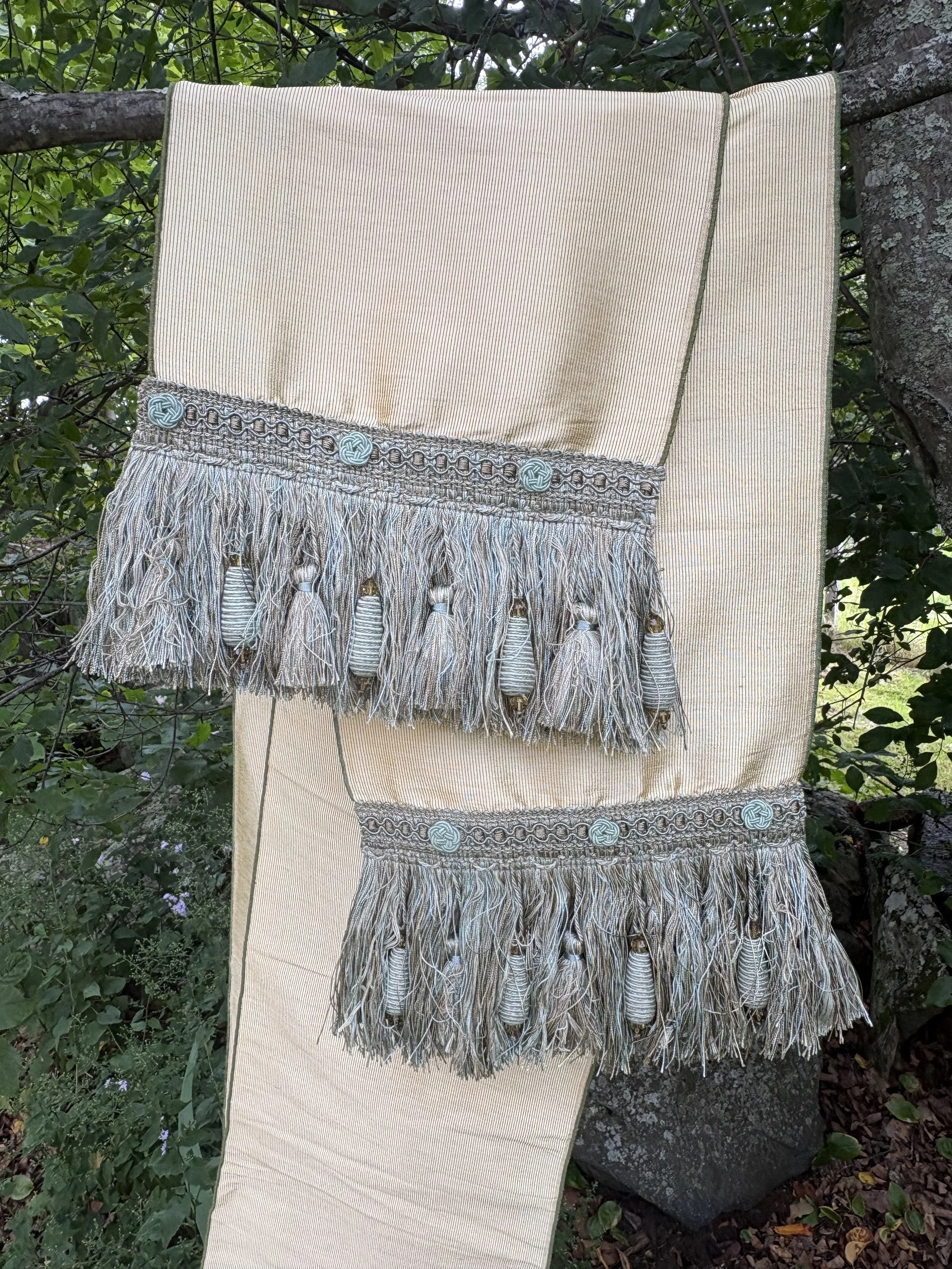 Sash - Light Gold with Light Green and Light Blue Tasseled Fringe