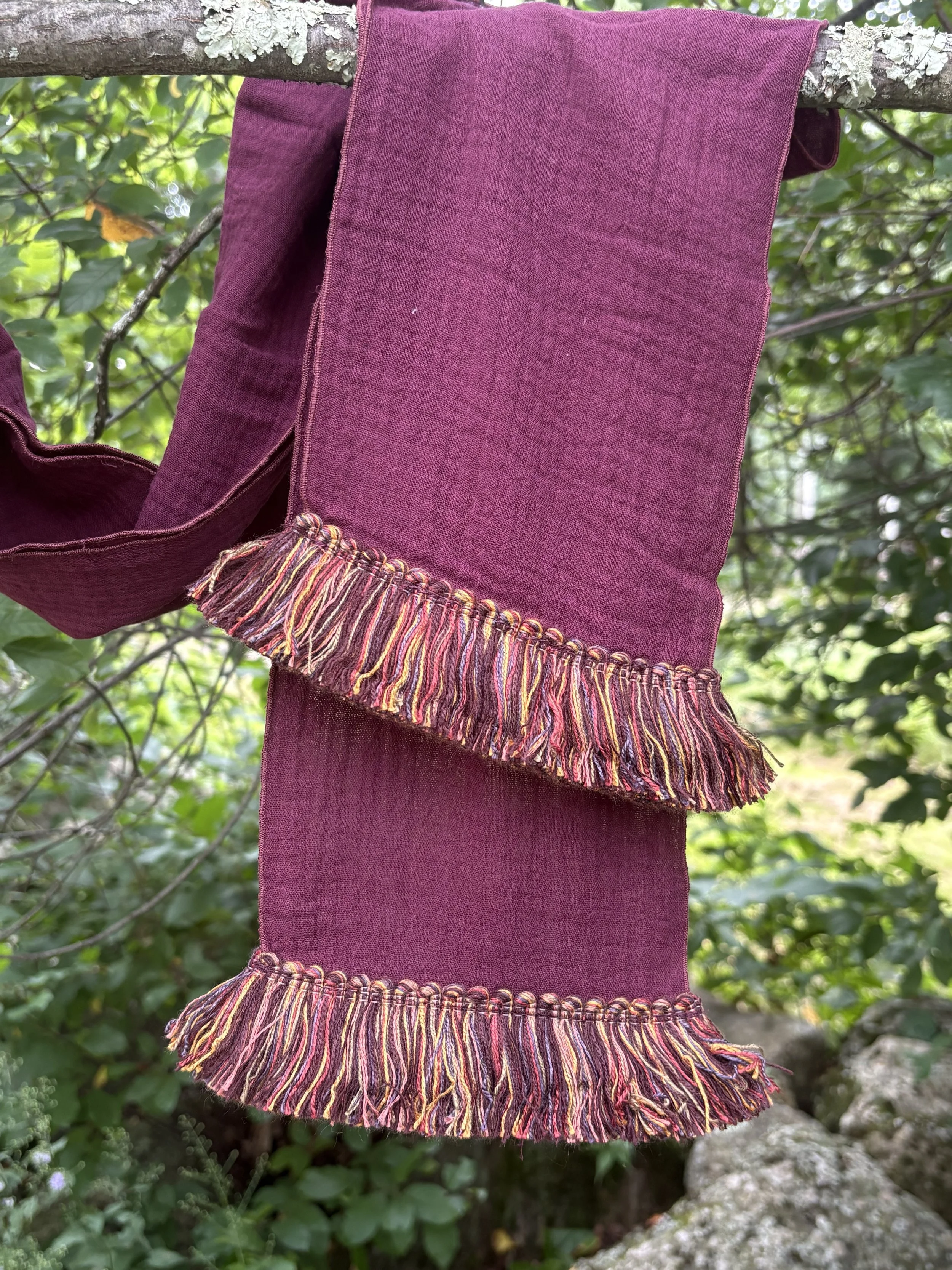Sash - Plum/Burgundy Gold Brush Fringe