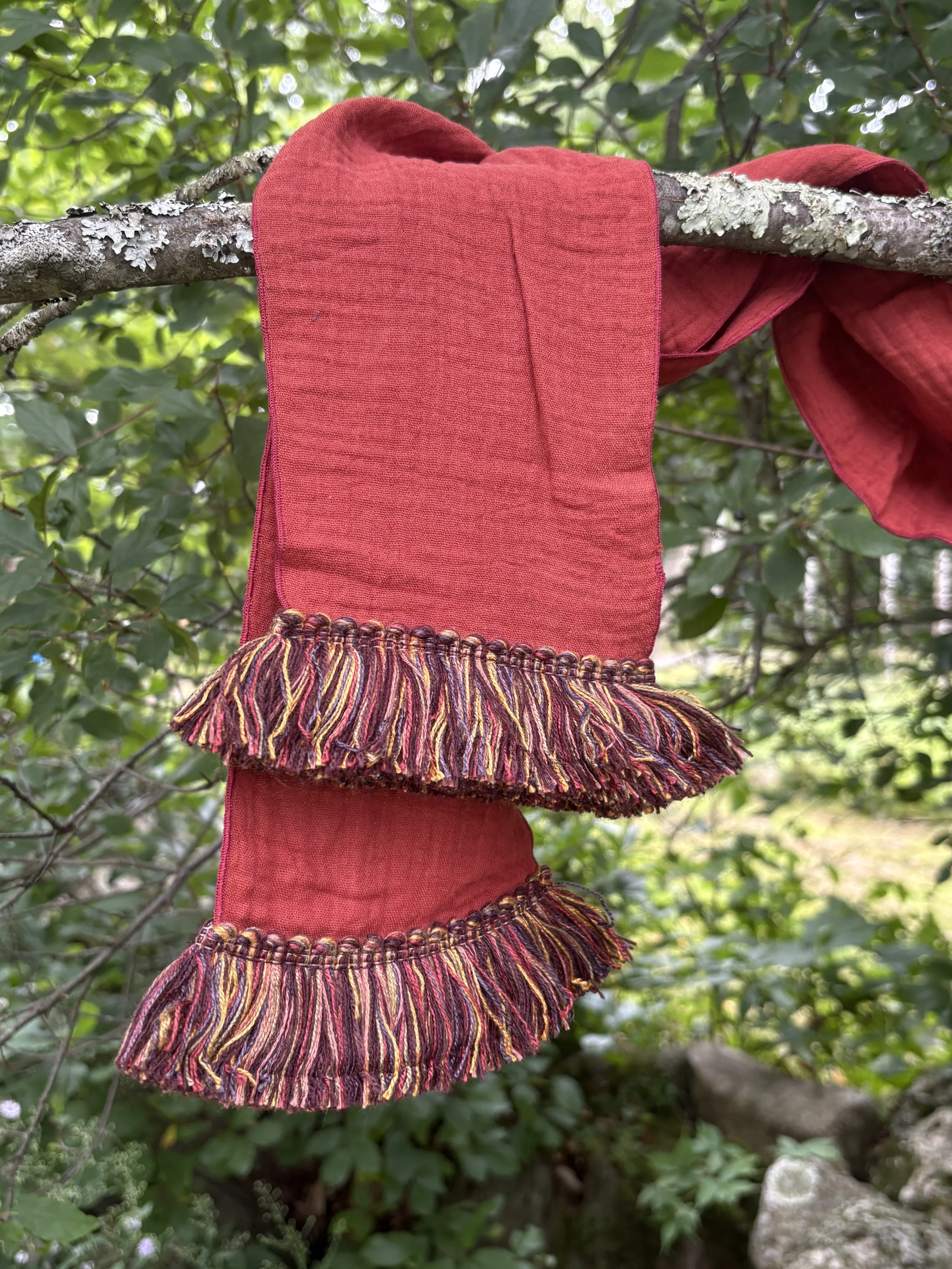 Sash - Amber/Burgundy Gold Brush Fringe