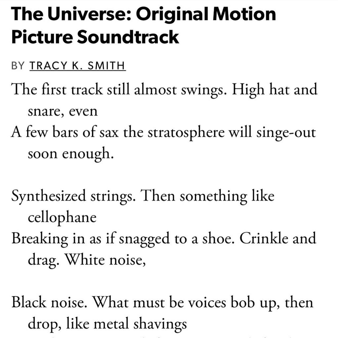 &ldquo;The Universe: Original Motion Picture Soundtrack&rdquo; by @tracyksmithpoet . Her book Life on Mars is one of my favorites. #nationalpoetrymonth #poetry #poems
