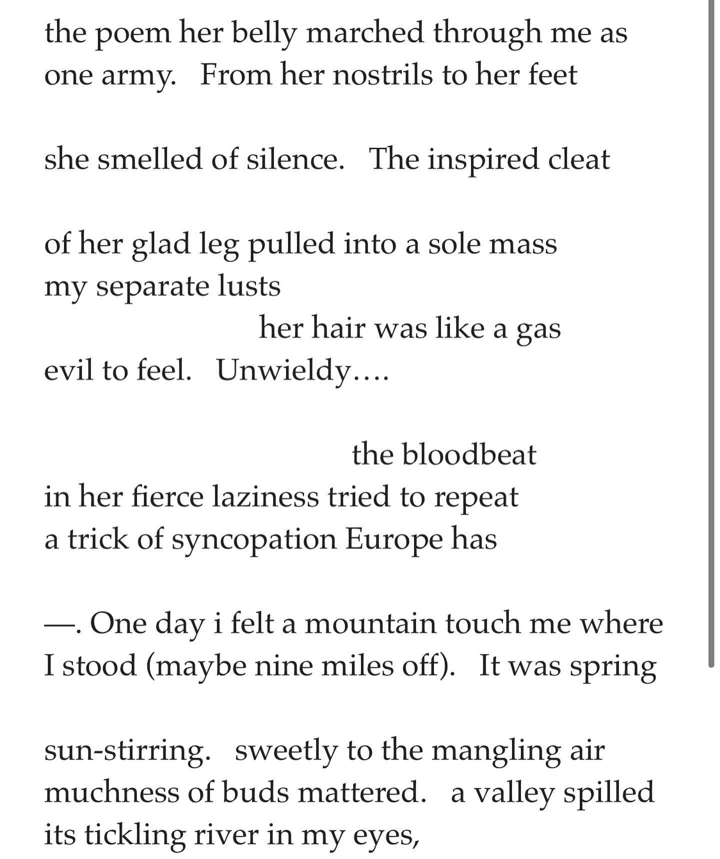 April is #nationalpoetrymonth ! Here&rsquo;s one of my favorites, &ldquo;the poem her belly marched through me as one army&rdquo; by e. e. cummings. Unfortunately the last line wouldn&rsquo;t fit on the post; I put the link in my bio for those who wa