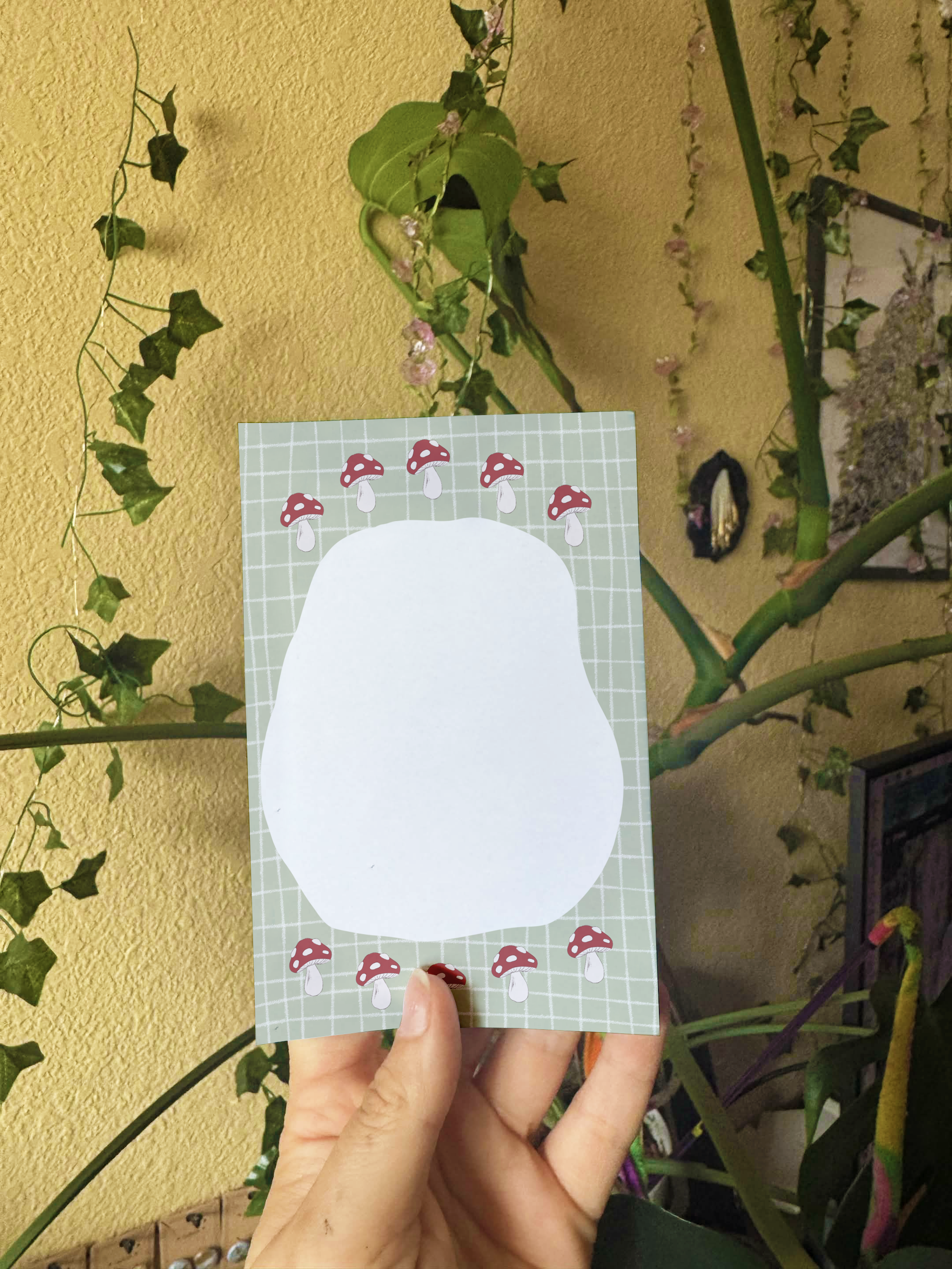 Green Grid Mushroom Cottagecore Notepad