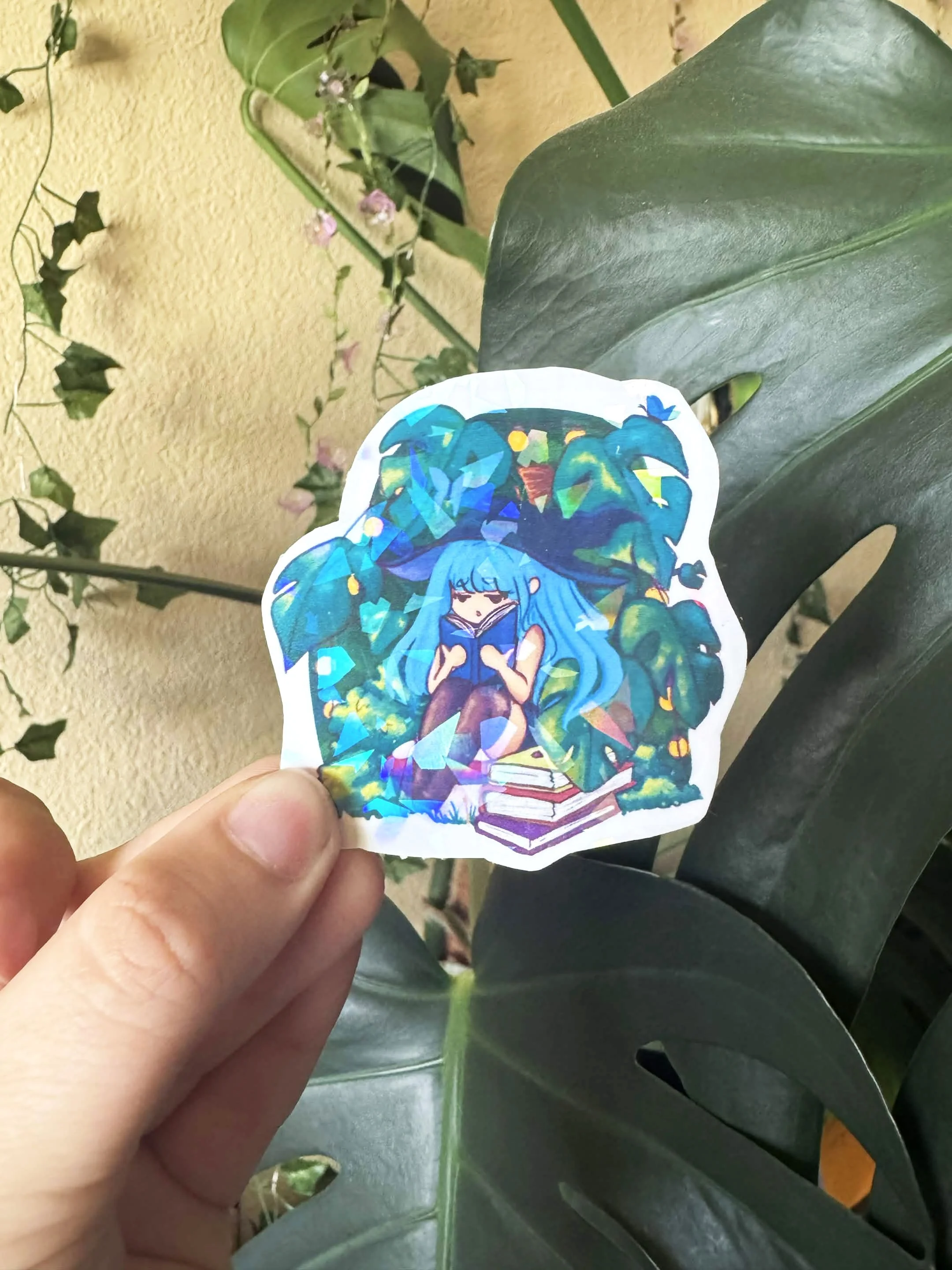 Forest Witch Reading Magical Sparkly Waterbottle Sticker