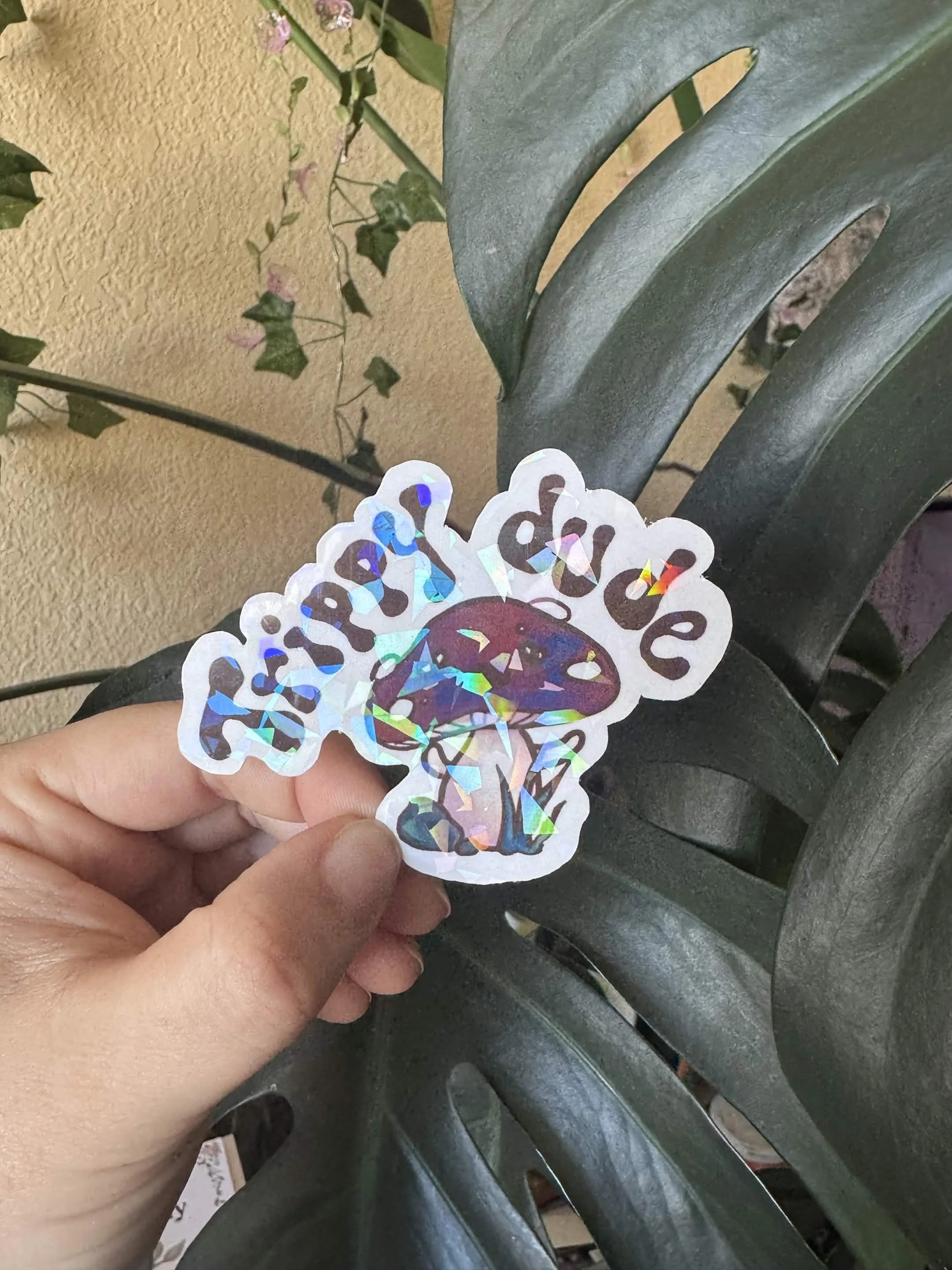 Trippy Dude Mushroom Sparkly Waterbottle Sticker