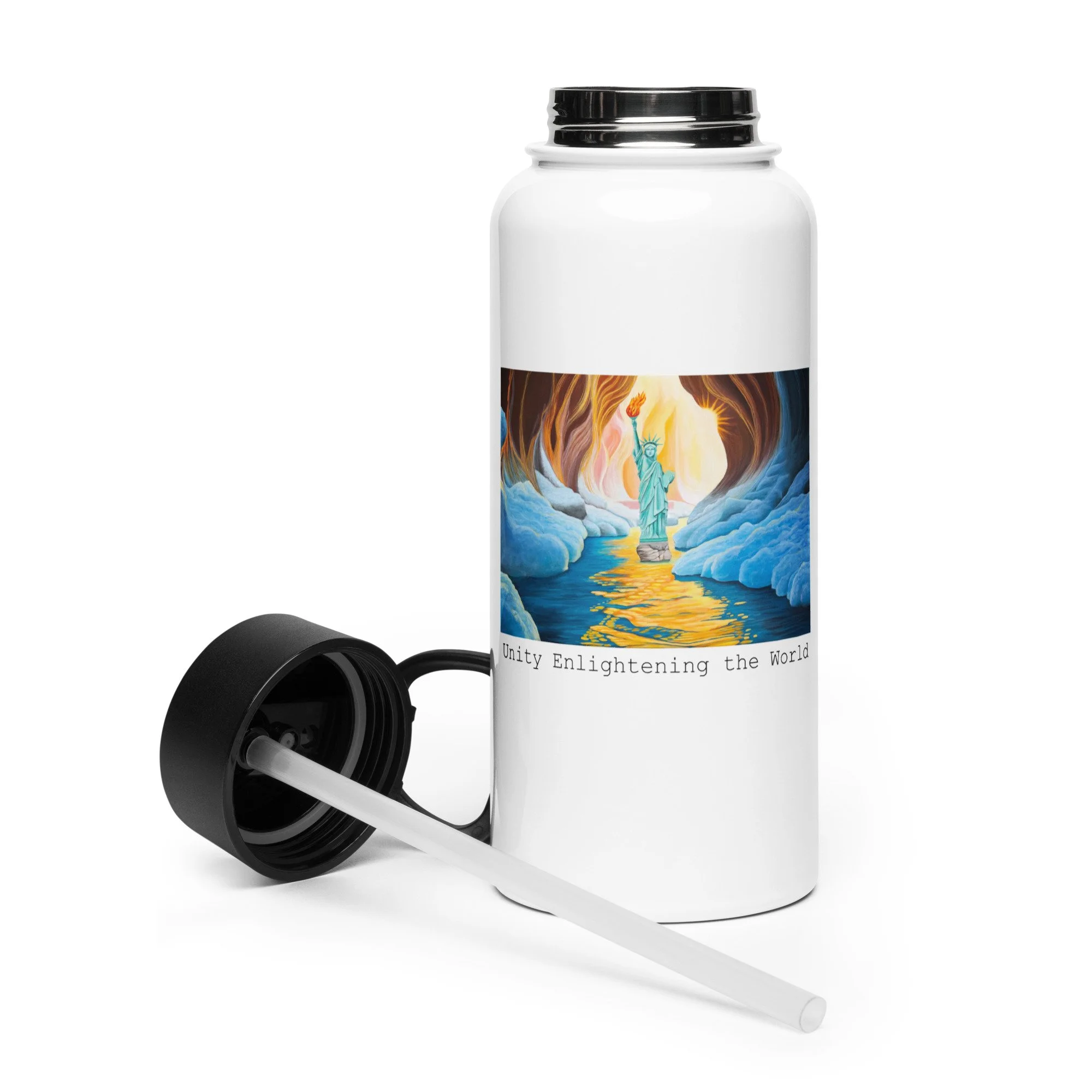 Unity Enlightening the World - Stainless steel water bottle with a straw lid