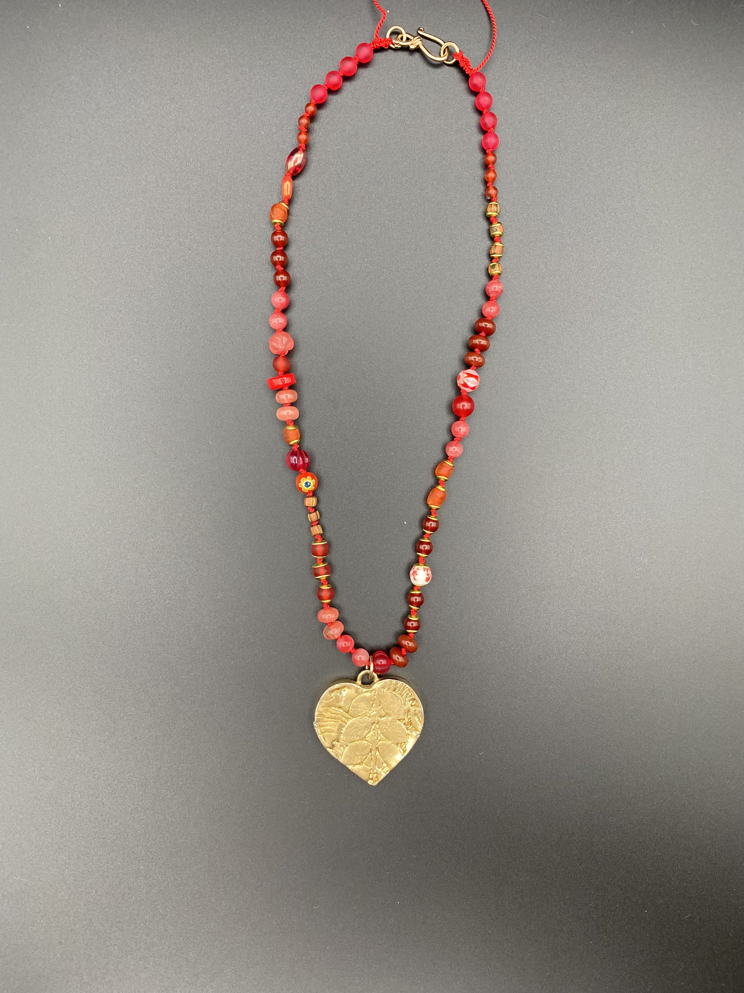 Red Hand Beaded Heart Necklace