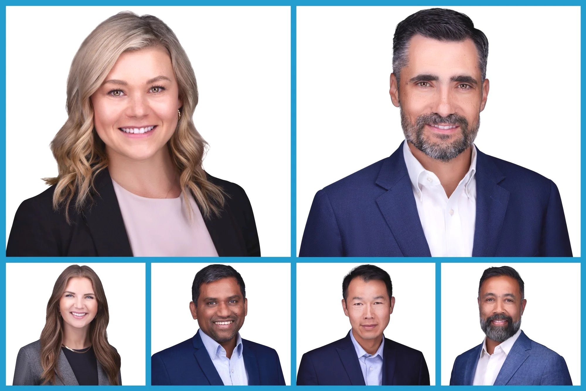 Professional corporate team headshots for business executives photographed on location with consistent lighting and guided facial expression coaching by Chicago High-End Headshots..