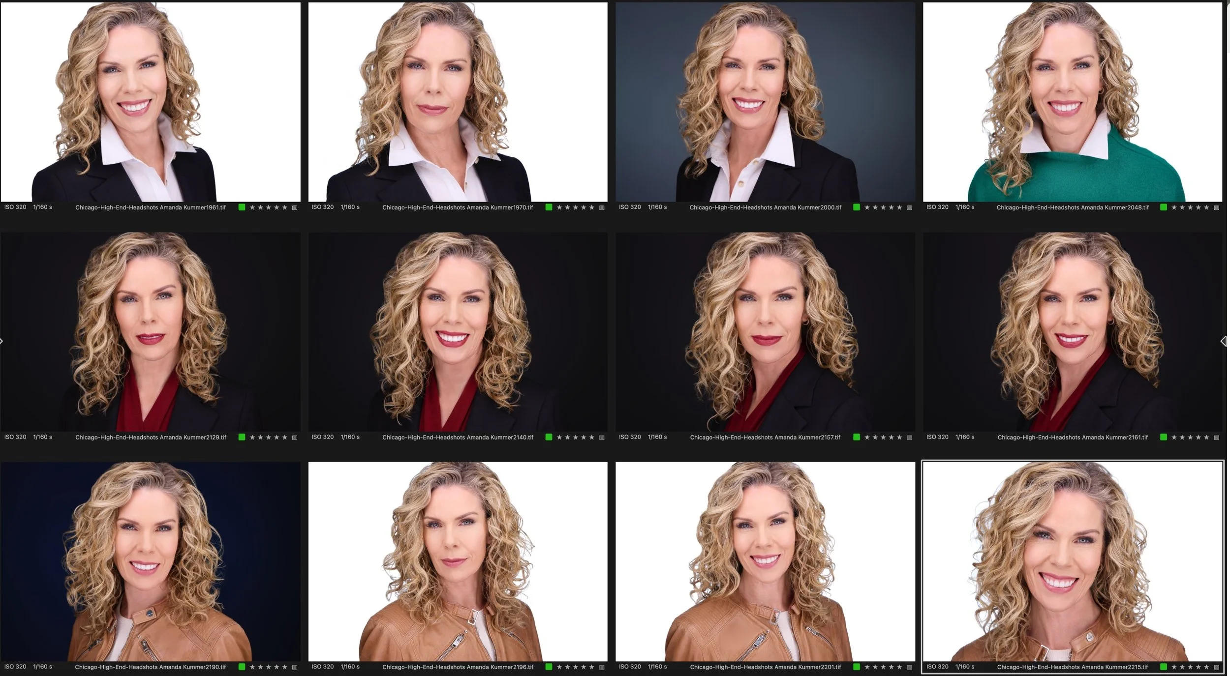 Client viewing and selecting favorite professional headshots immediately after session at Chicago High-End Headshots studio.