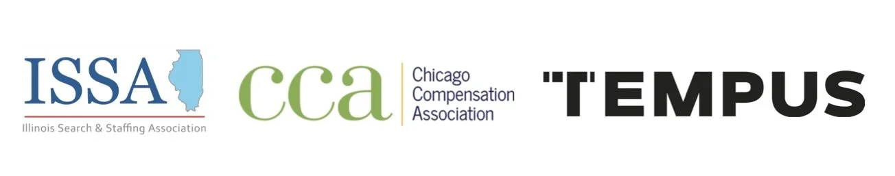 Corporate headshot clients of Chicago High-End Headshots, including Illinois Search and Staffing Association, Chicago Compensation Association, and Tempus AI