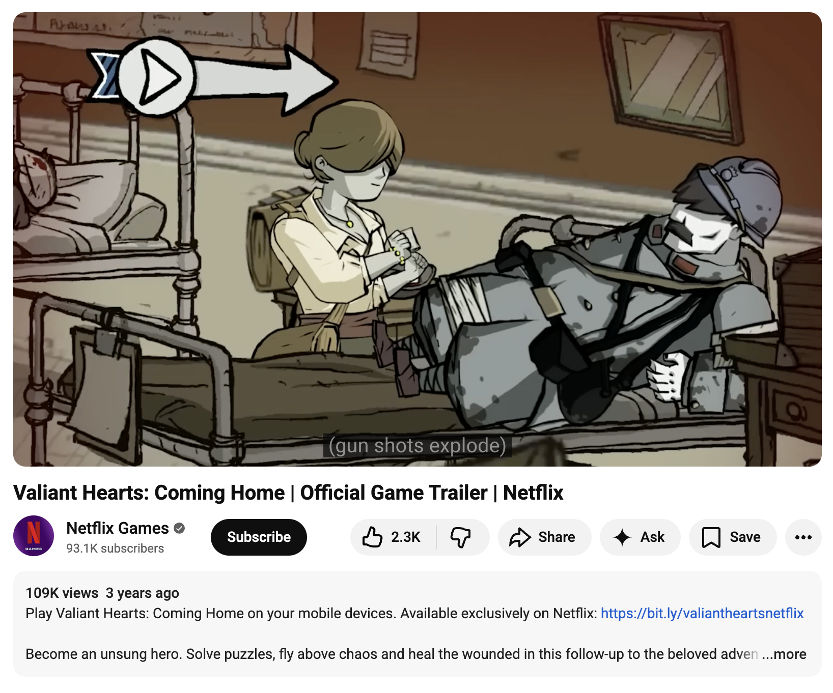 Valient Hearts Game Trailer (Netflix)