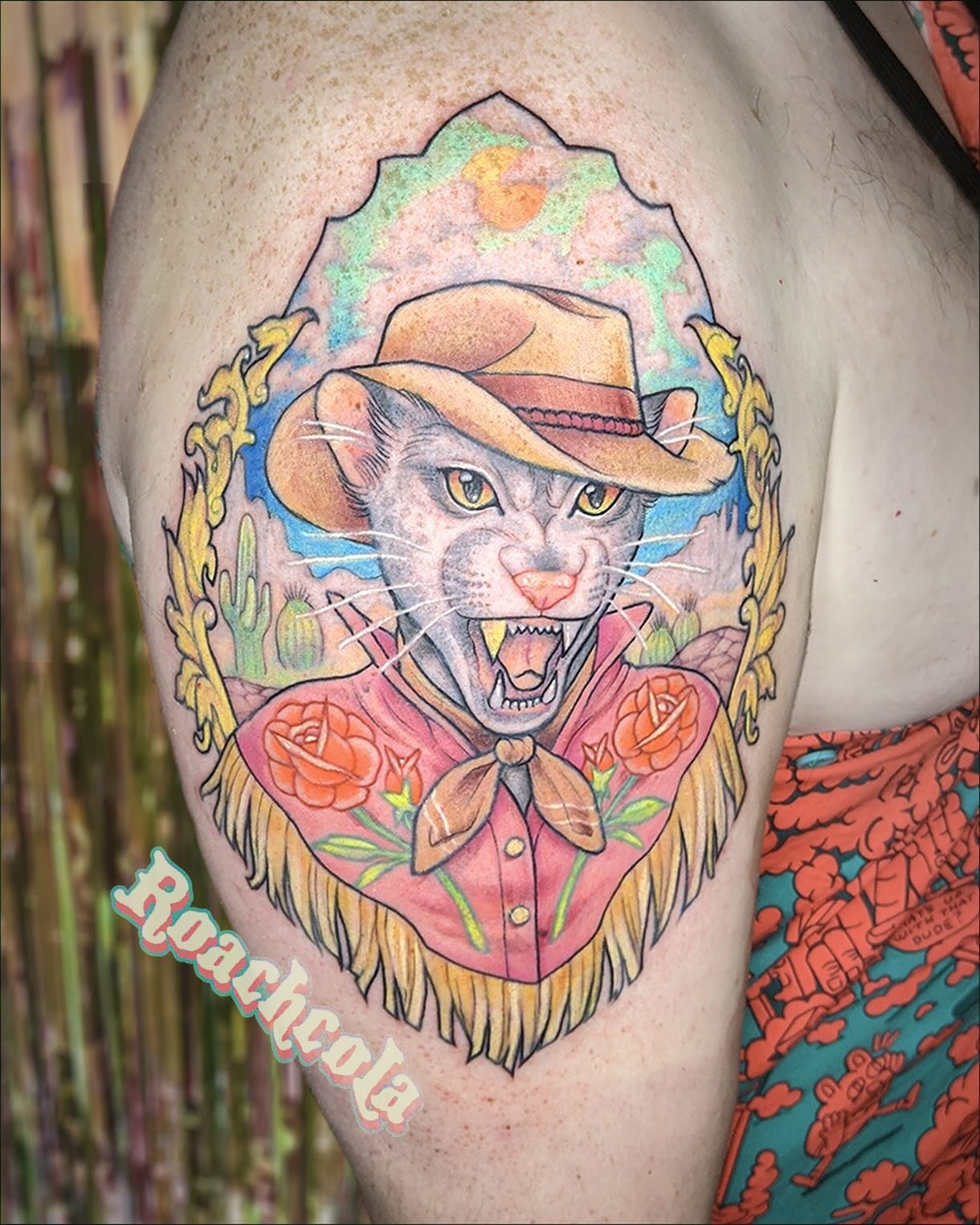 A super cute cowboy cat on my super cute qt 🤠🐆🌹

#neotradtattoo #cowboyart #cattoo #cottagecore #whimsy