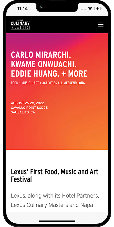 Screenshot of the Lexus Culinary Classic website on a smartphone