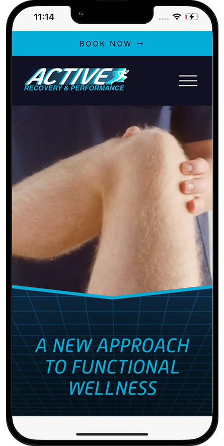 Screenshot of the Active Recovery & Performance website on a smartphone