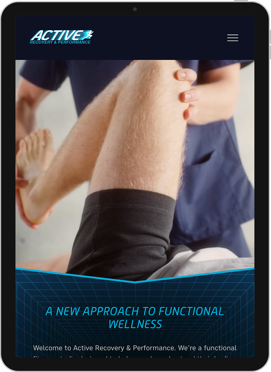 Screenshot of the Active Recovery & Performance website on a tablet