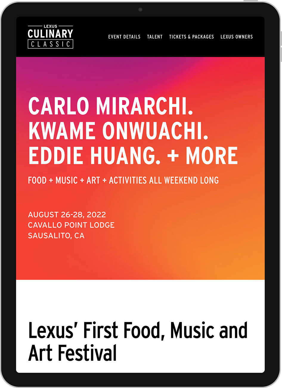 Screenshot of the Lexus Culinary Classic website on a tablet