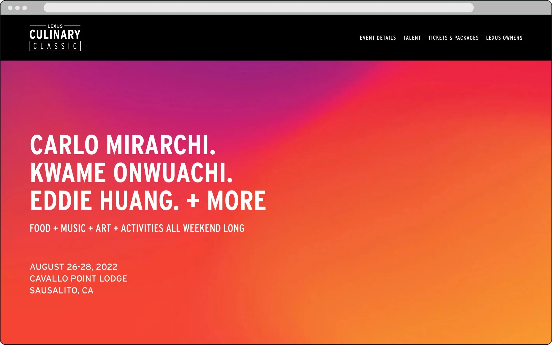 Screenshot of the Lexus Culinary Classic website