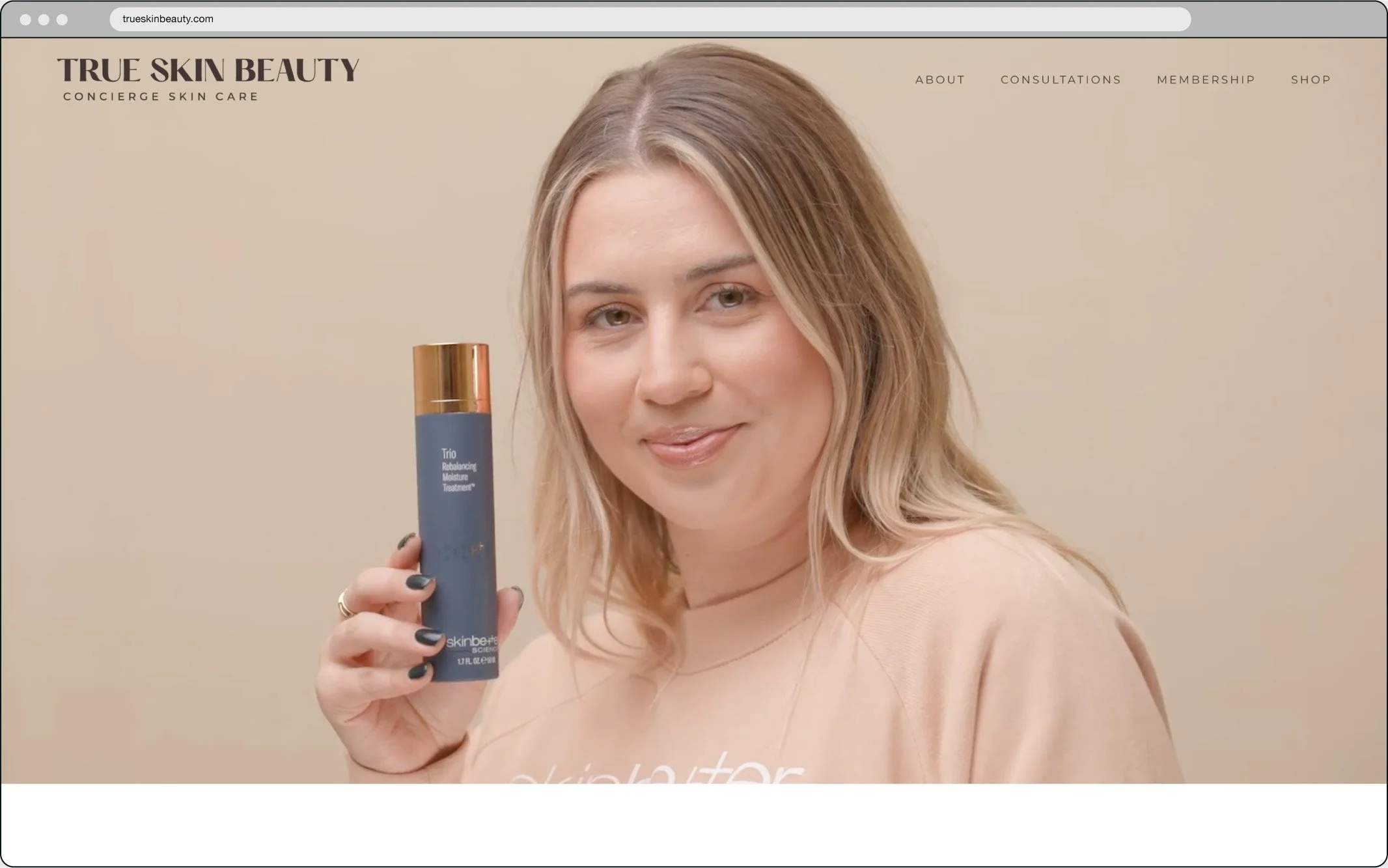 Screenshot of the True Skin Beauty website