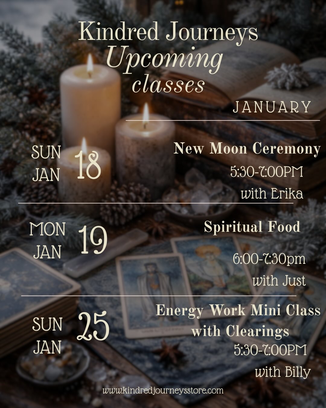 If connecting more deeply with your spiritual practice and finding community is part of your 2026 intentions, we&rsquo;d love to welcome you! ✨

Our upcoming classes and series are gentle spaces to learn, explore, and grow alongside kindred souls.

C