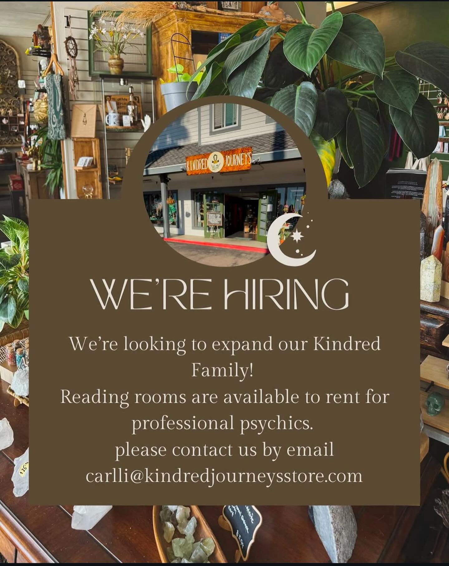 ✨Our psychic family is expanding ✨
We&rsquo;re looking for professional readers who feel aligned with the Kindred Journeys space and community.🔮🌿
If this feels like a match, we&rsquo;d love to connect! 

Please Send your resume to carlli@kindredjou