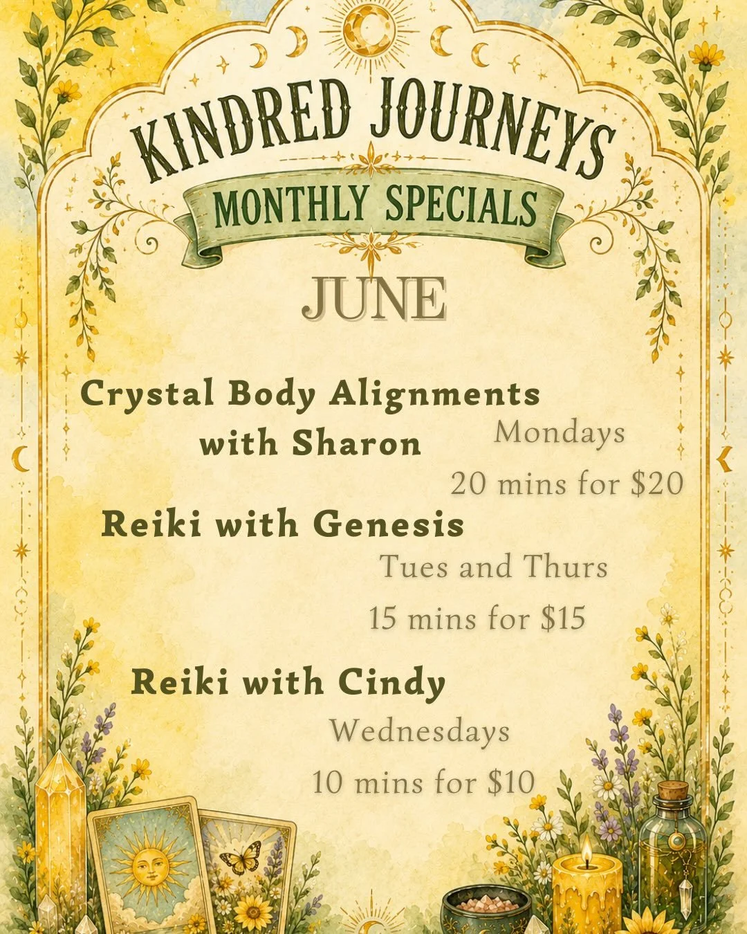 🌿✨Hello, June. ✨🌿

A new month means new opportunities to recharge, reconnect, and sprinkle a little magic into your routine!

This month we&rsquo;re celebrating the season with Reiki, Crystal Body Alignments, and our Summer Solstice Party on June 
