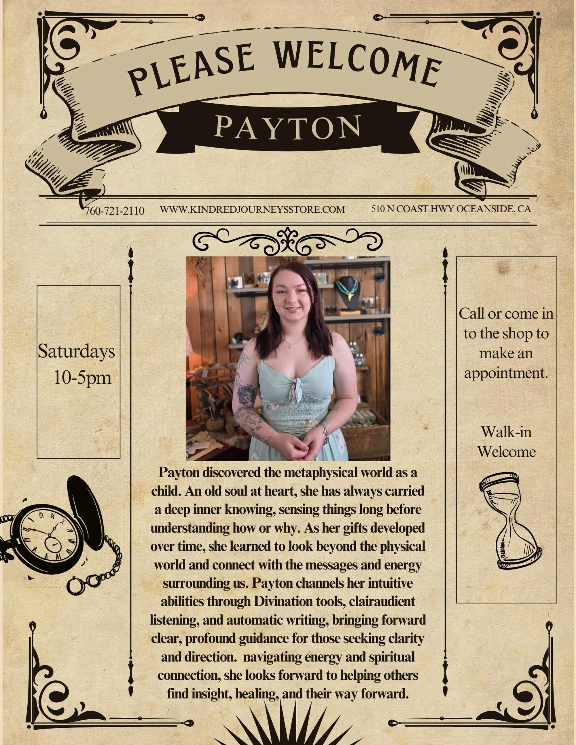 Have you met Payton yet!?? We&rsquo;re so excited to have her be a part of the Kindred Journeys family! If you&rsquo;re around town or free on Saturdays be sure to check out Payton!✨🔮